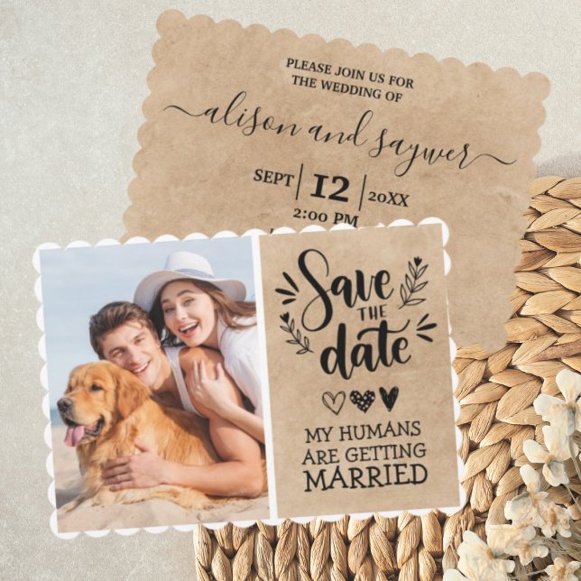 Anpassningsbar Hund Pet Photo Rustic Save the Date Inbjudningar (Skapare uppladdad)