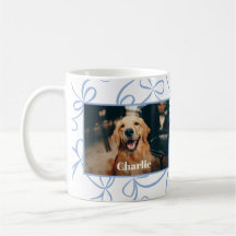 Anpassningsbar Hund Photo and Namn Light Blue Bow
