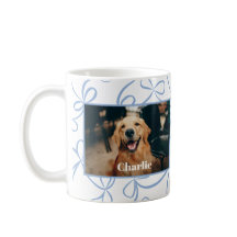 Anpassningsbar Hund Photo and Namn Light Blue Bow