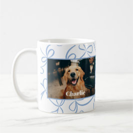 Anpassningsbar Hund Photo and Namn Light Blue Bow Kaffemugg