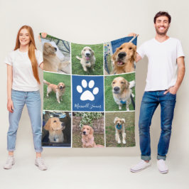 Anpassningsbar Hund Photo Collage Blue Pet Paw Pri Fleecefilt