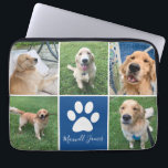 Anpassningsbar Hund Photo Collage Blue Pet Paw Pri Laptop Fodral<br><div class="desc">Denna vackra anpassningsbar hund fotocollage laptop sleeve är personlig med ett vackert bilder av din söta valp. Anpassa den här chicen med fem favoritfoton från ett sött blått fält med en vit söt och hund namn i mitten.</div>