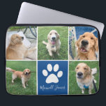 Anpassningsbar Hund Photo Collage Blue Pet Paw Pri Laptop Fodral<br><div class="desc">Denna vackra anpassningsbar hund fotocollage laptop sleeve är personlig med ett vackert bilder av din söta valp. Anpassa den här chicen med fem favoritfoton från ett sött blått fält med en vit söt och hund namn i mitten.</div>