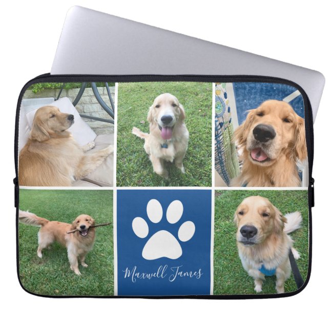 Anpassningsbar Hund Photo Collage Blue Pet Paw Pri Laptop Fodral (Framsidan)