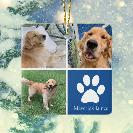 Anpassningsbar Hund Photo Collage Cute Blue Pet-ju Julgransprydnad Keramik