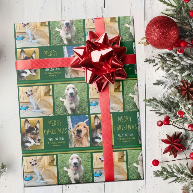 Anpassningsbar Hund Photo Collage Grönt Pet Owner Presentpapper (Skapare uppladdad)