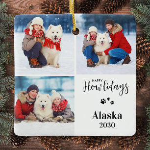 Anpassningsbar Hund Photo Collage jul Lycklig Howl Julgransprydnad Keramik