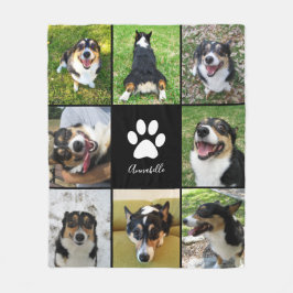 Anpassningsbar Hund Photo Collage Pet Paw Print Bl Fleecefilt