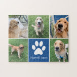 Anpassningsbar Hund Photo Collage Pet Paw Skriv ut Pussel<br><div class="desc">Det här vackra fotosamlingspuset för hund i anpassningsbar är personlig med ett vackert bilder av din söta valp. Anpassa den här chicen med fem favoritfoton från ett sött blått fält med en vit söt och hund namn i mitten.</div>