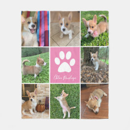 Anpassningsbar Hund Photo Collage Rosa Paw Print S Fleecefilt