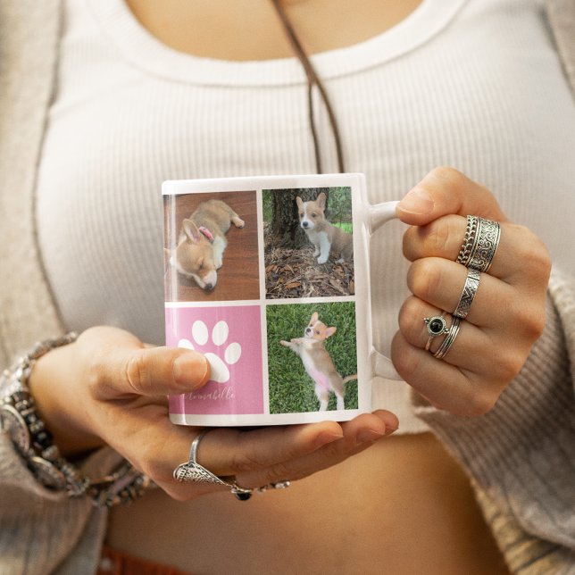 Anpassningsbar Hund Photo Collage Rosa Paw Print S Kaffemugg (Skapare uppladdad)