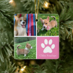 Anpassningsbar Hund Photo Collage Söt Rosa Dubbla  Julgransprydnad Keramik<br><div class="desc">Denna vackra marionettfoto julprat är personlig med det vackra bilderna av din söta hund. Anpassa den här chicen med egna fotografier av anpassningsbarnas valp runt en söt rosa fyrkant med ett sött vitt färgutskrift och hund namn i mitten. Lägg till ditt favoritfoto på fullt på baksidan.</div>