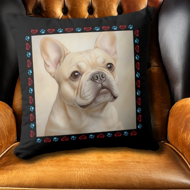 Anpassningsbar Hund Photo Hearts Tassar Black Grän Kudde (Custom Dog Photo Hearts Paws Black Border Throw Pillow)