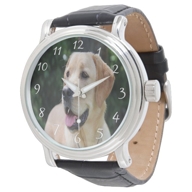 Anpassningsbar Hund Photo Leather Watch Armbandsur (Vinklad)