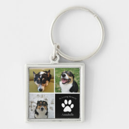 Anpassningsbar Hund Photo Memorial Collage Keepsak Fyrkantig Silverfärgad Nyckelring