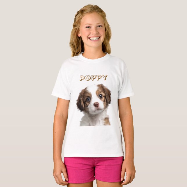 Anpassningsbar Hund Photo & Namn Kids T-Shirt (Hel framsida)