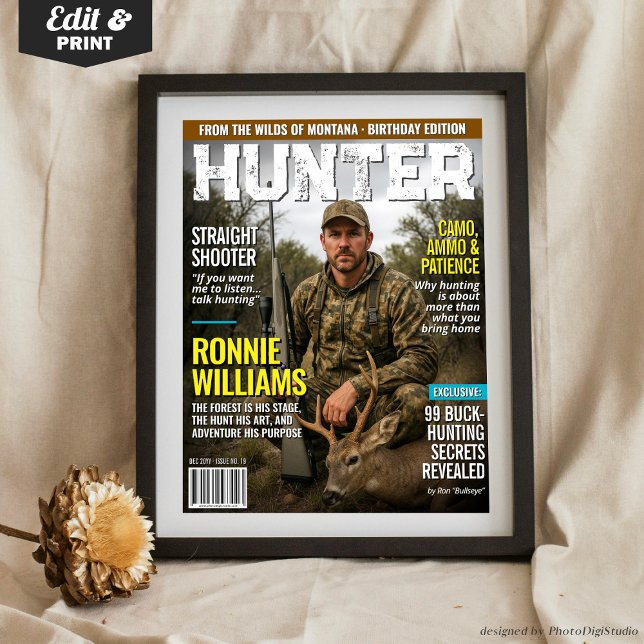 Anpassningsbar HUNTER Magazine Cover, Personlig Hu Poster (Custom HUNTER Magazine Cover, Personalized Hunting Poster, Custom Gift for Hunter Outdoorsman )