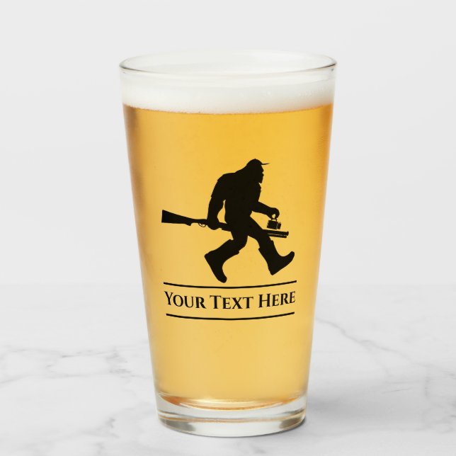Anpassningsbar Hunting Sasquatch Funny Beer Glass  Glaskopp (Framsida fylld)