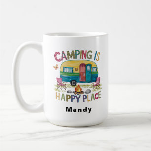Anpassningsbar husvagn "Camping är lycklig plats" Kaffemugg