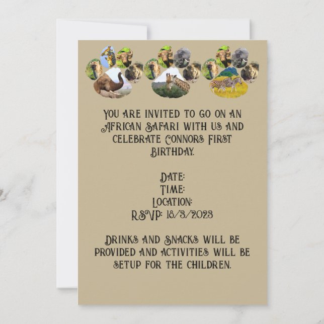 Anpassningsbar i African Wildlife Pawprint Collage Inbjudningar (Baksida)
