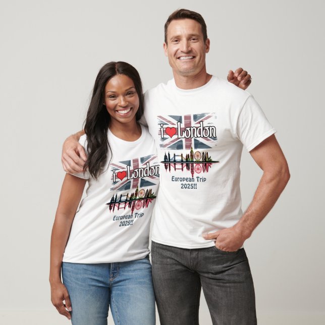 Anpassningsbar I Kärlek London Skyline Union Jack  T Shirt (Unisex)