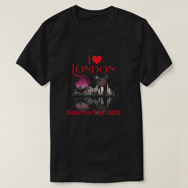 Anpassningsbar I Kärlek London UK Skyline Firework T Shirt (Design framsida)
