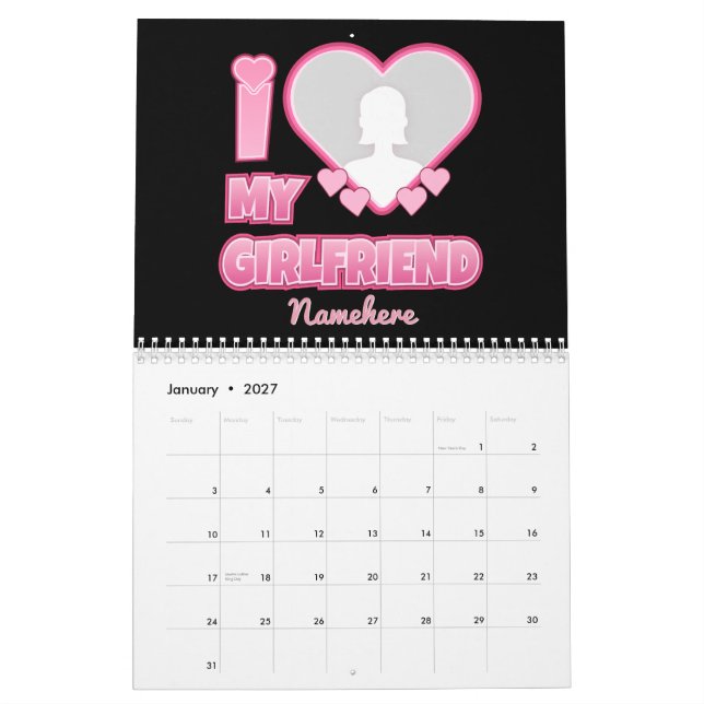 Anpassningsbar I Kärlek Min flickvän - Lägg till b Kalender (Jan 2027)