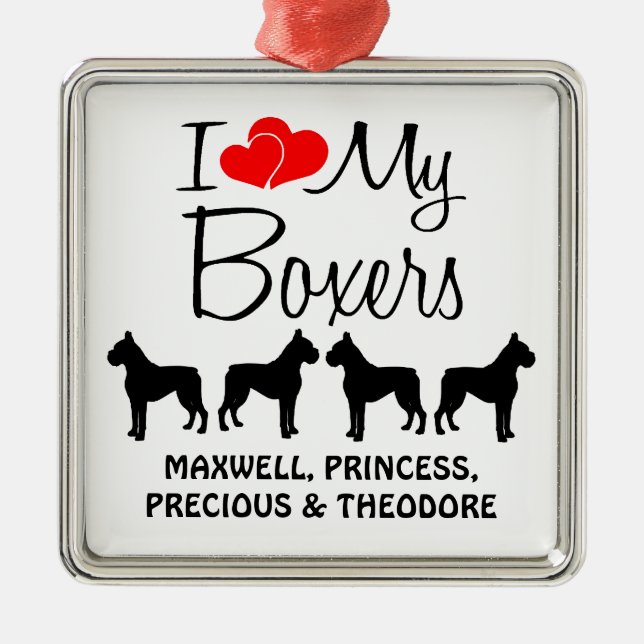 Anpassningsbar I Kärlek Mina fyra boxar Julgransprydnad Metall (Framsidan)