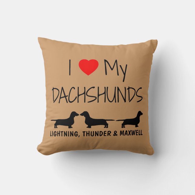 Anpassningsbar I Kärlek Mina tre Dachshunds Kudde (Framsida)