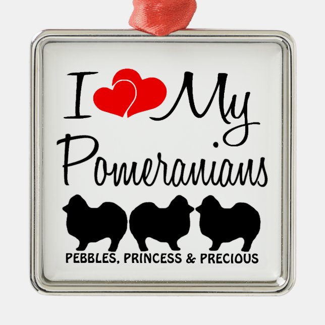 Anpassningsbar I Kärlek Mina tre pomeranier Orname Julgransprydnad Metall (Framsidan)