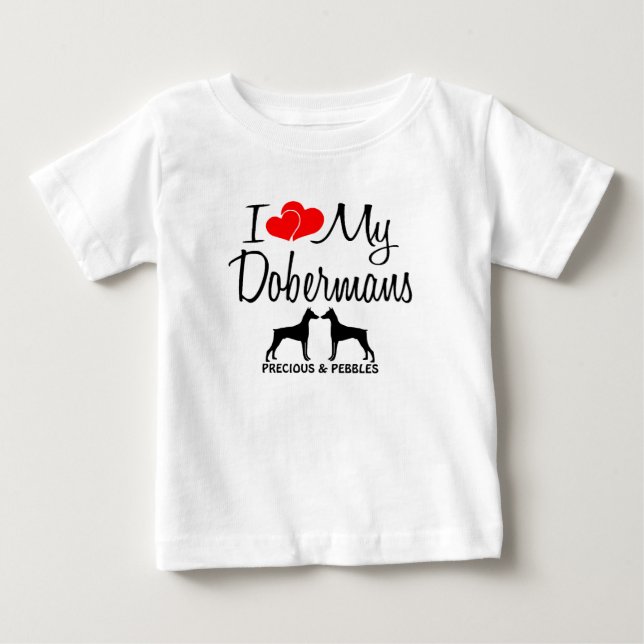 Anpassningsbar I Kärlek Mina två Dobermans T Shirt (Framsida)