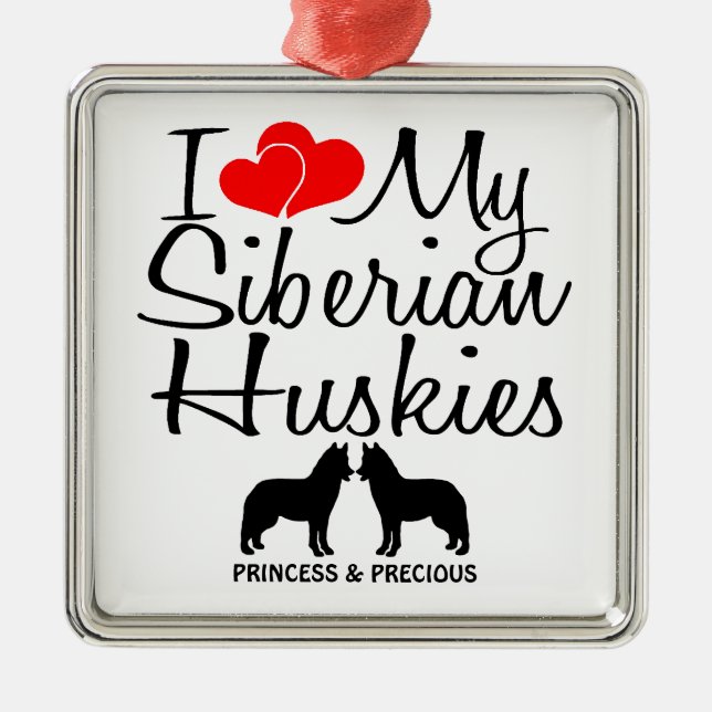 Anpassningsbar I Kärlek Mina två Siberian husky Julgransprydnad Metall (Framsidan)