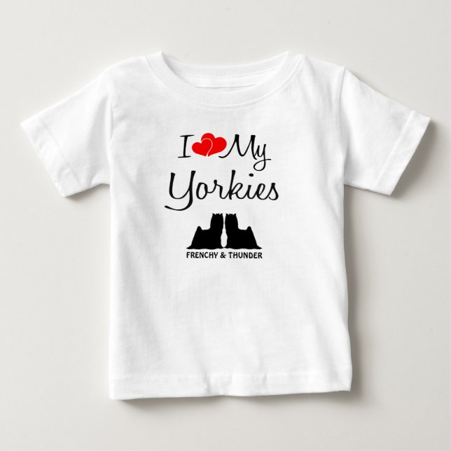 Anpassningsbar I Kärlek Mina två Yorkies Tee (Framsida)