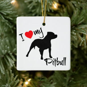 ANPASSNINGSBAR I Kärlek My Pitbull Hund Julgransprydnad Keramik