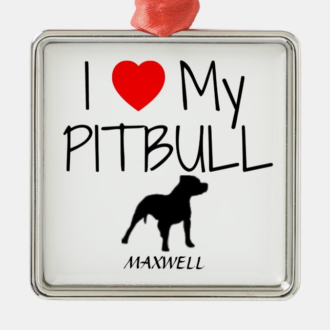 Anpassningsbar I Kärlek My Pitbull Julgransprydnad Metall (Framsidan)