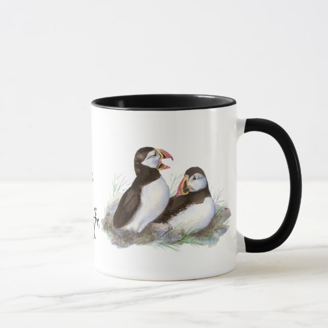 Anpassningsbar "I kärlek my Puffin", Cute Watercol Mugg (Höger)