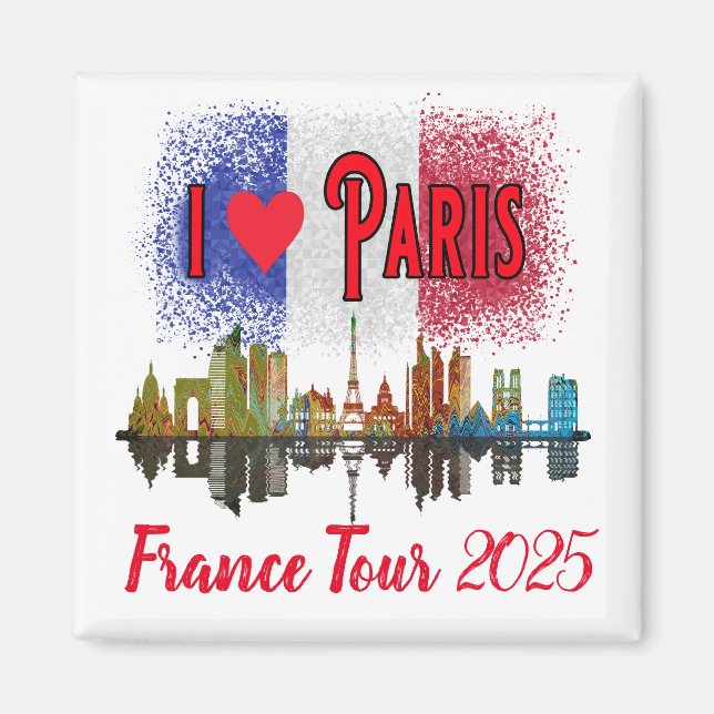 Anpassningsbar I Kärlek Paris Skyline Fransk Flagg Magnet (Framsidan)