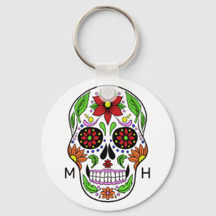 Anpassningsbar i monogram Socker Skull nyckelringa Nyckelring