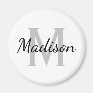 Anpassningsbar i monogram svartvitt, runda som sta magnet
