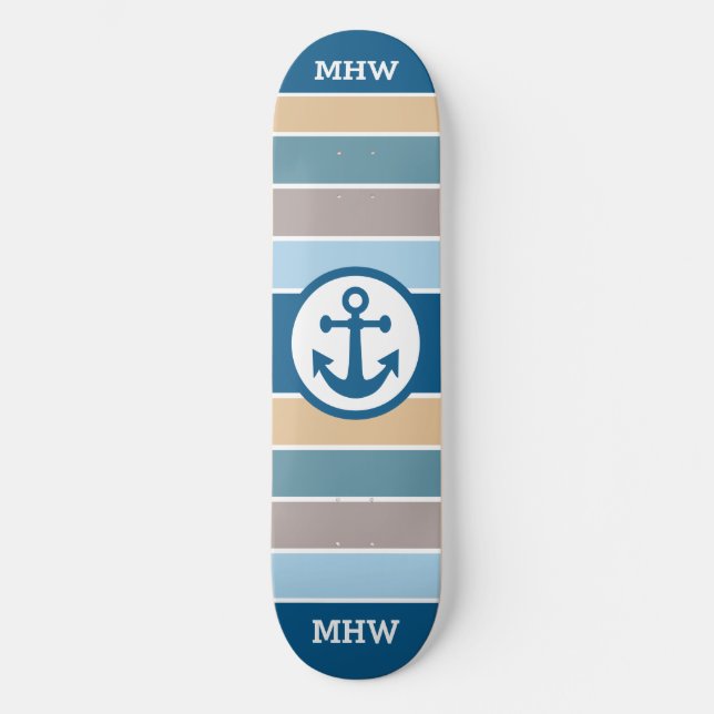 Anpassningsbar i Nautical Rand monogram-skateboard Skateboard Bräda 20 Cm (Framsida)