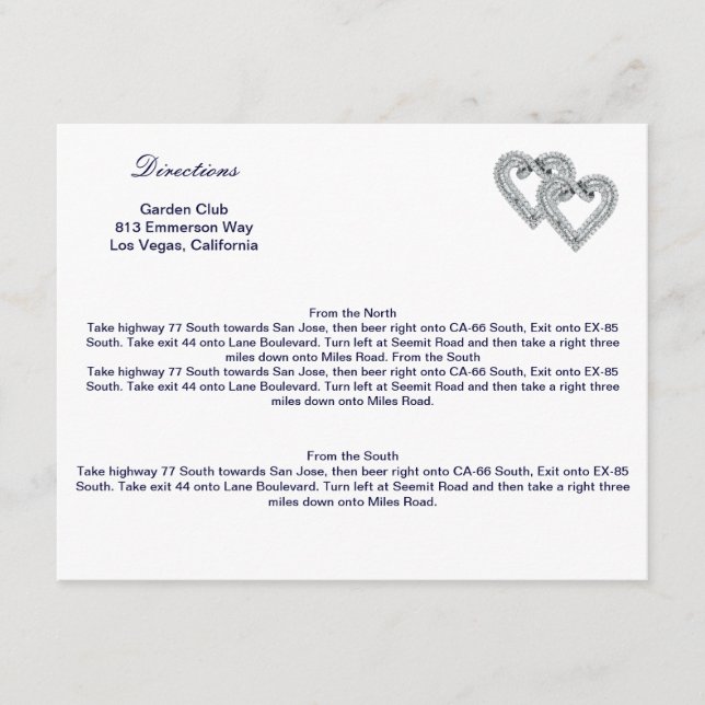 Anpassningsbar Ice Blue Hearts Direction Card Tilläggskort (Framsida)