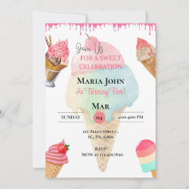 Anpassningsbar Ice Cream Födelsedagsfest inbjudan