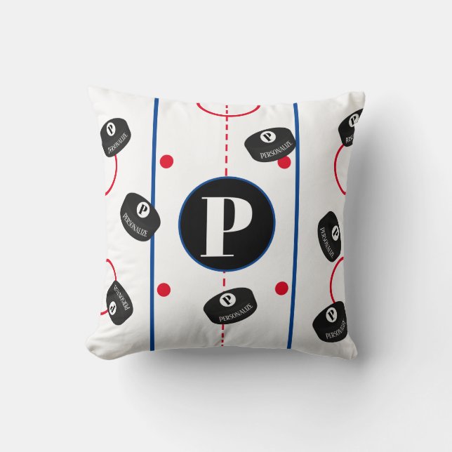 Anpassningsbar Ice Hockey Puck Rink Namn Monogram Kudde (Framsida)