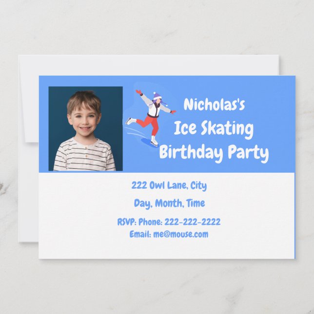 Anpassningsbar Ice Skating Födelsedagsfest inbjuda Inbjudningar (Baksida)