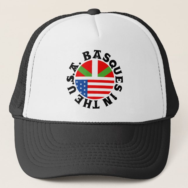Anpassningsbar Ikurriña + USA flagga "baskar i Truckerkeps (Framsida)