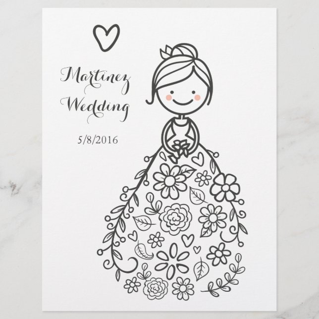 Anpassningsbar Illustrated Bröllop Bride Coloring  (Framsida)