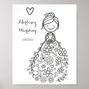 Anpassningsbar Illustrated Bröllop Bride Coloring Poster