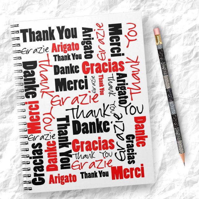 Anpassningsbar Image Red Black Tack Cloud Anteckningsbok Med Spiral (multilingual typography front notebook cover)