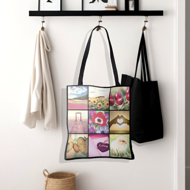 Anpassningsbar Inagram bilder kollage Tygkasse (Photo grid mosaic tote bag)