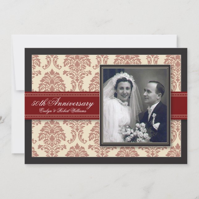 :anpassningsbar: Inbjudan till Red Ribbon Damask P (Framsida)